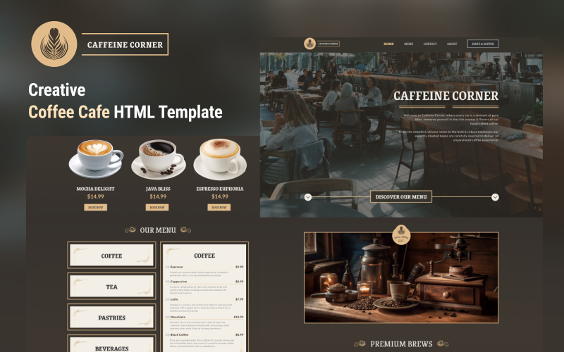 Caffeine Corner - Captivating Coffee Shop HTML Template}