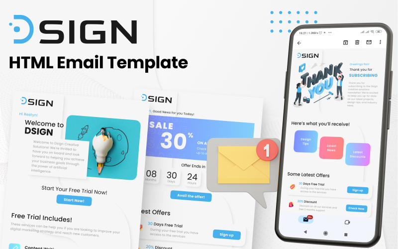Dsign - Email Template Bundle Welcome, Promotional & Thank you Email}