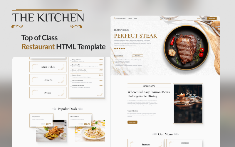 Feast Your Eyes: 'The Kitchen' Restaurant HTML Template for Savory Websites}