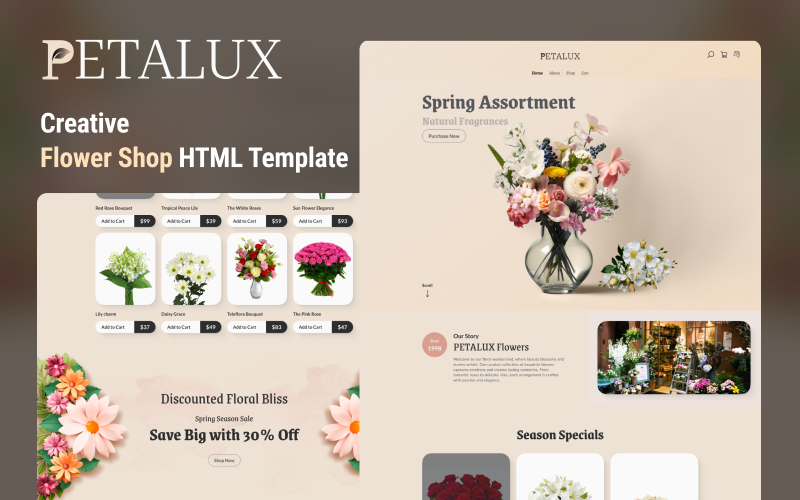 Blooming Beauty: Petalux - Your Exquisite Flower Shop eCommerce HTML Template}