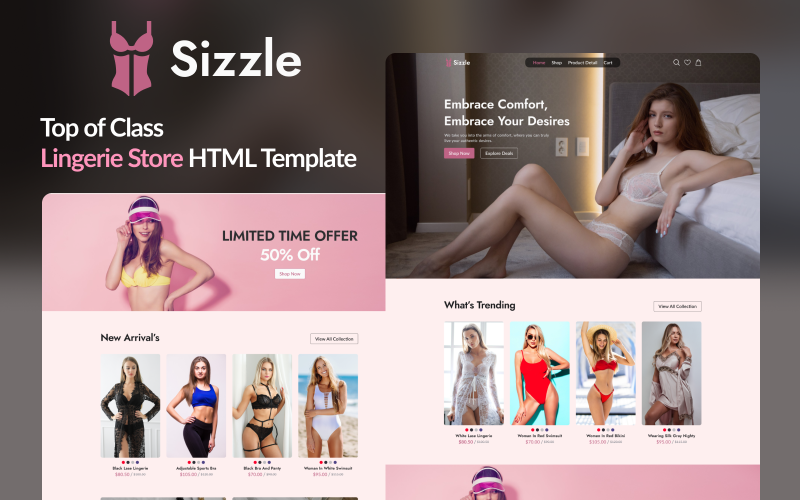 Sizzle: Unveil Sensual Elegance - Lingerie Store HTML Template}